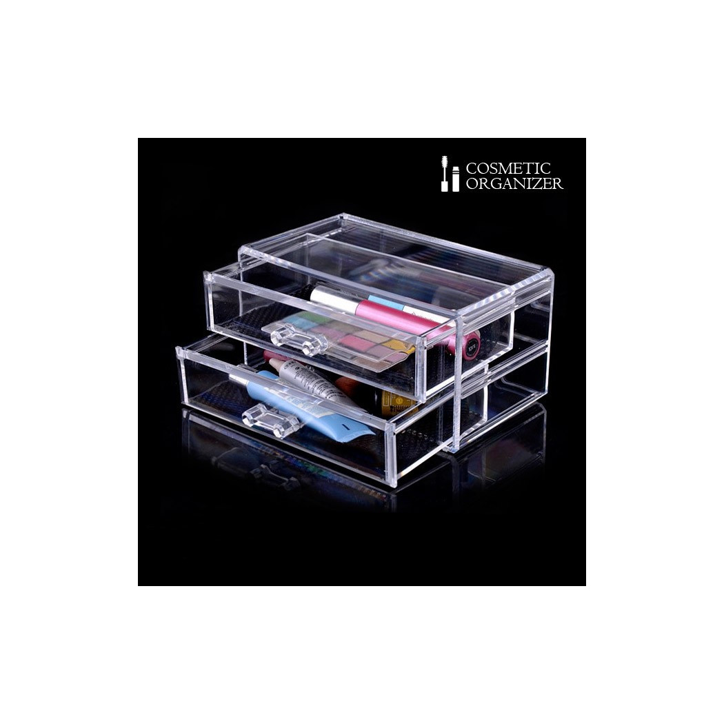 foto del prodotto trade shop traesio cleafe organizza cosmetici make up aclinico trasparente cosmetic organizer 2 cassetti 