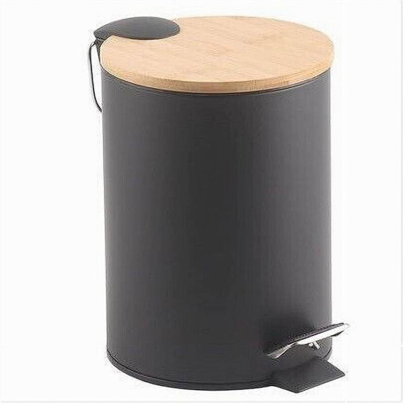 foto del prodotto trade shop traesio cleafe pattumiera acciaio a pedale 3 litri bidone cestino spazzatura nero legno 87457 
