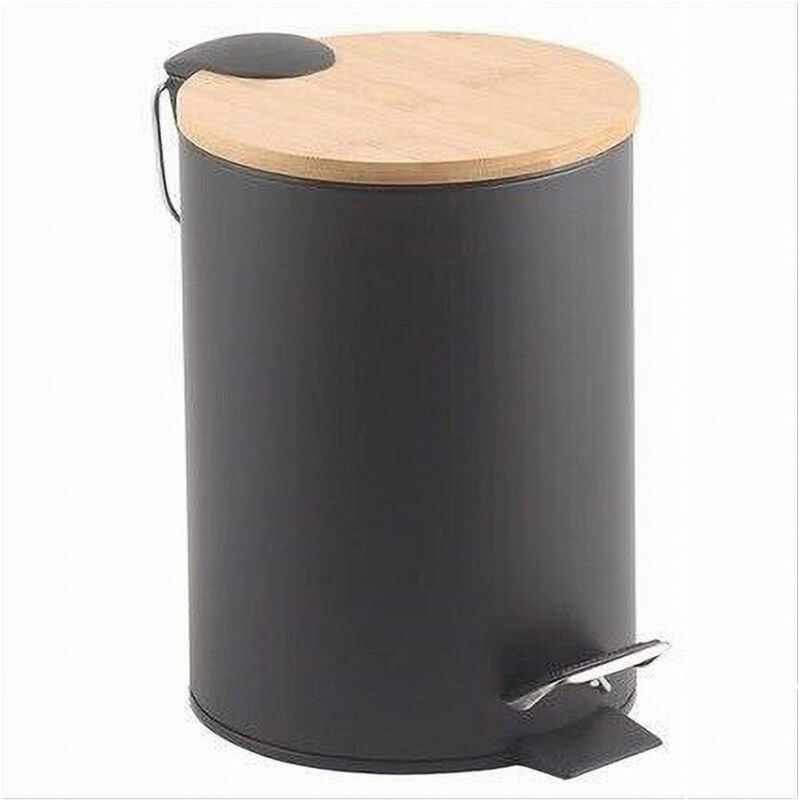 foto del prodotto trade shop traesio cleafe pattumiera acciaio a pedale 5 litri bidone cestino spazzatura nero legno 87458 