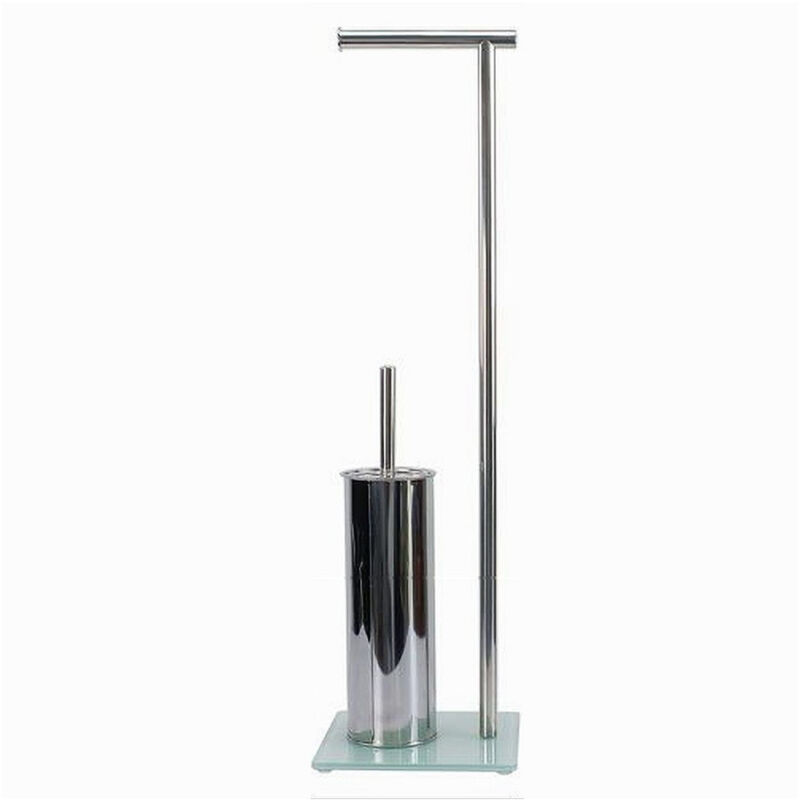 foto del prodotto trade shop traesio cleafe piantana porta rotolo carta igienica con porta scopino cromato base vetro 59968 