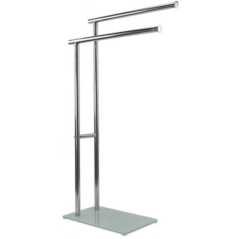 foto del prodotto trade shop traesio cleafe piantana portasciugamani arredo bagno 2 bracci metallo cromato base vetro 59967 