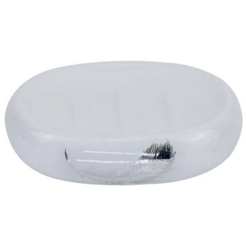 foto del prodotto trade shop traesio cleafe piattino per sapone saponetta ceramica bianca decorato piuma argento bagno 59900 