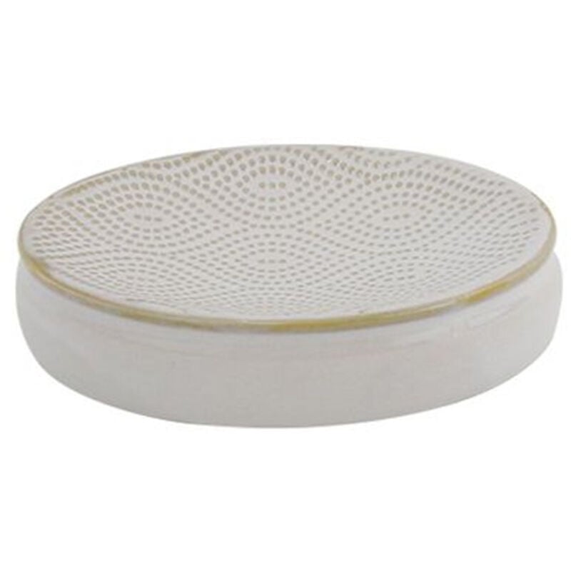 foto del prodotto trade shop traesio cleafe piattino porta sapone arredo da bagno bianco design etnico con bordo dorato 87792 