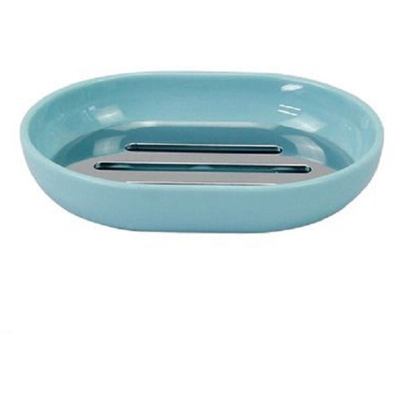 foto del prodotto trade shop traesio cleafe piattino porta sapone saponetta celeste silver accessori bagno 12.5x9.5 cm 79889 