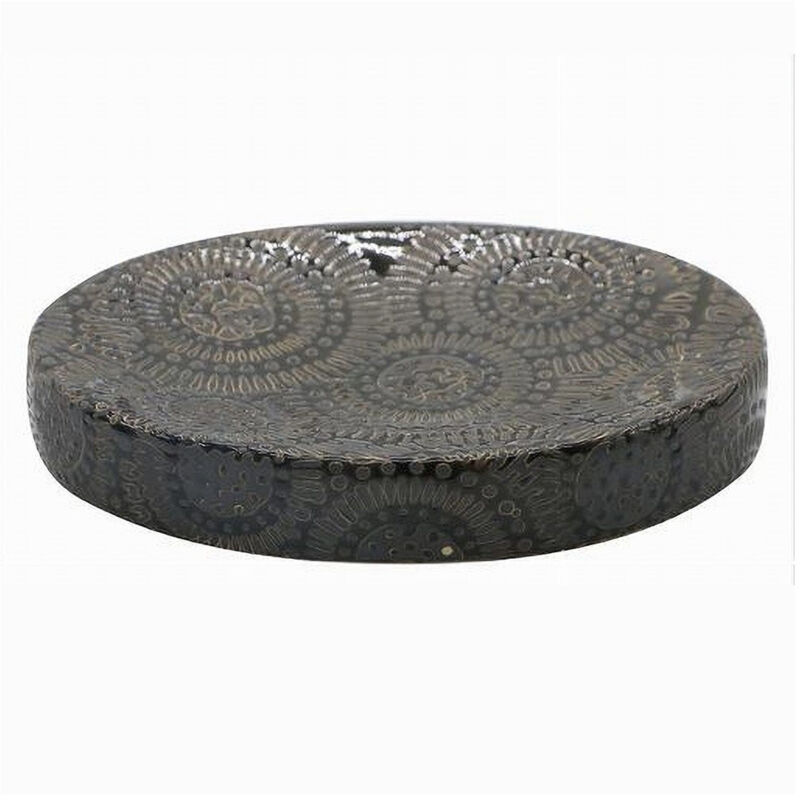 foto del prodotto trade shop traesio - cleafe - piattino sapone portasaponetta motivo etnico nero accessorio arredo bagno 79965 -