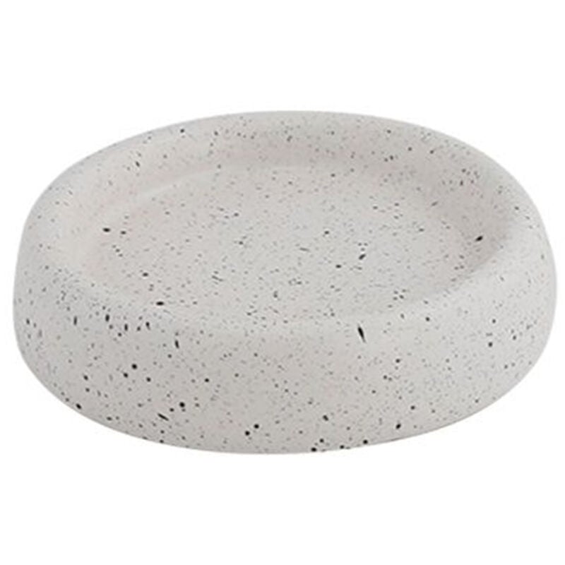 foto del prodotto trade shop traesio cleafe piatto piattino porta sapone bagno tondo ceramica bianco effetto pietra granito 87807 