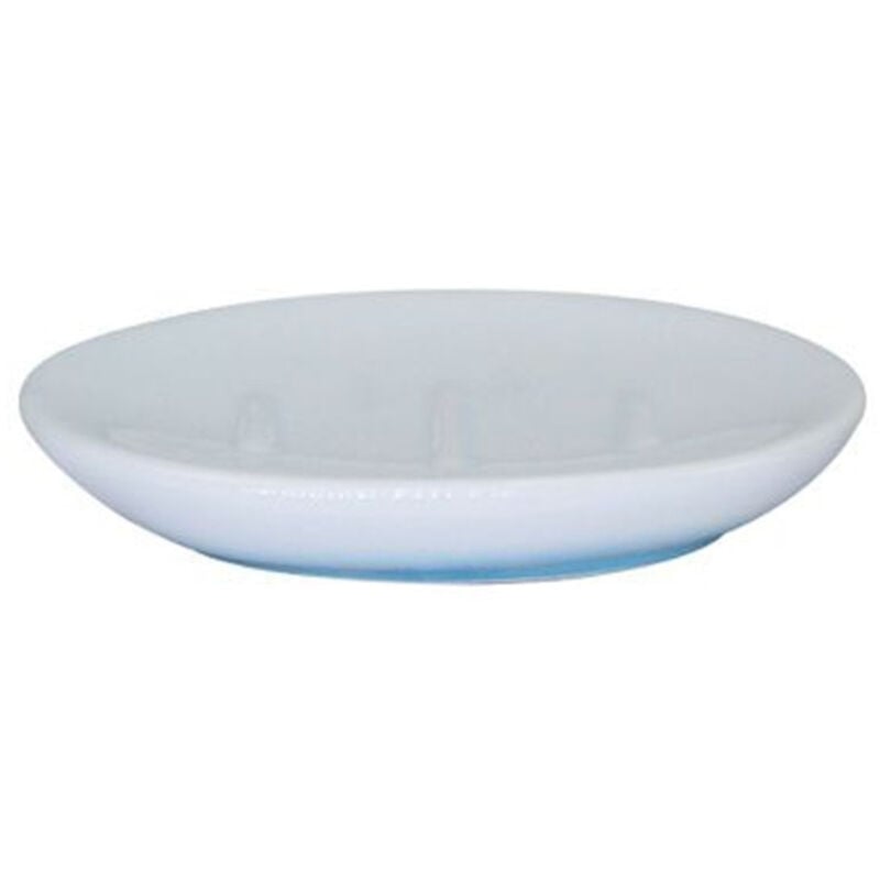 foto del prodotto trade shop traesio cleafe piatto piattino portasapone saponetta bagno ceramica bianco azzurro arredo 59912 