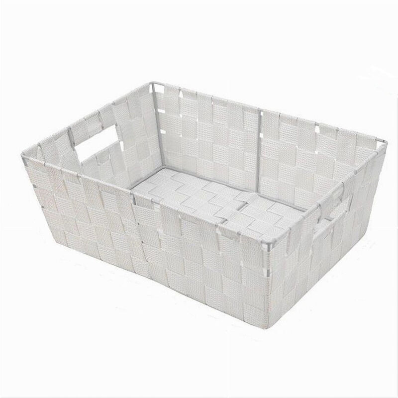 foto del prodotto trade shop traesio cleafe porta oggetti cesto in tessuto intrecciato 38x26x13 cm con maniglie bianco 79031 