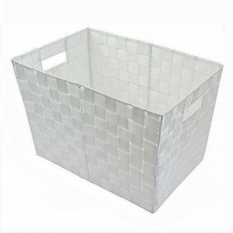 foto del prodotto trade shop traesio cleafe porta oggetti cesto in tessuto intrecciato 38x26x25 cm con maniglie bianco 79037 