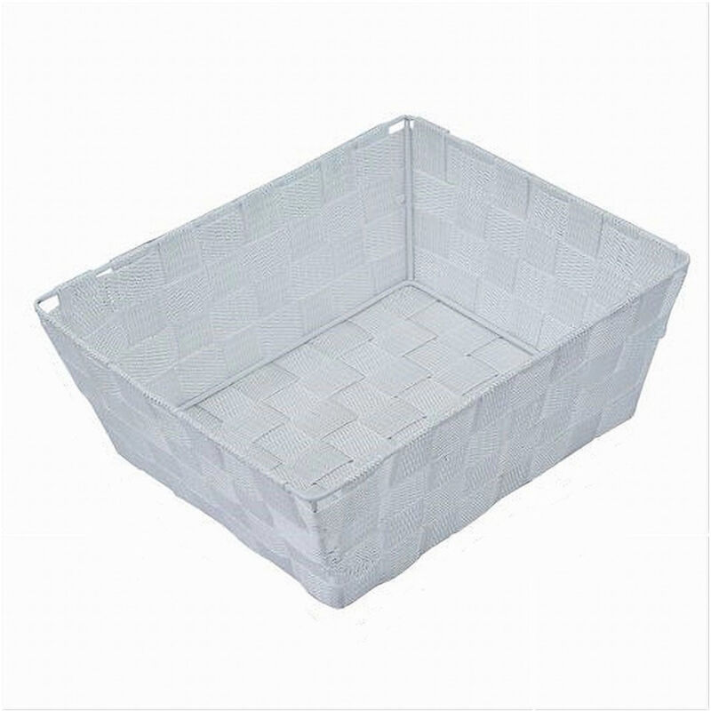 foto del prodotto trade shop traesio cleafe porta oggetti organizer bagno cucina tessuto bianco multiuso 28x22x10.5 cm 79123 