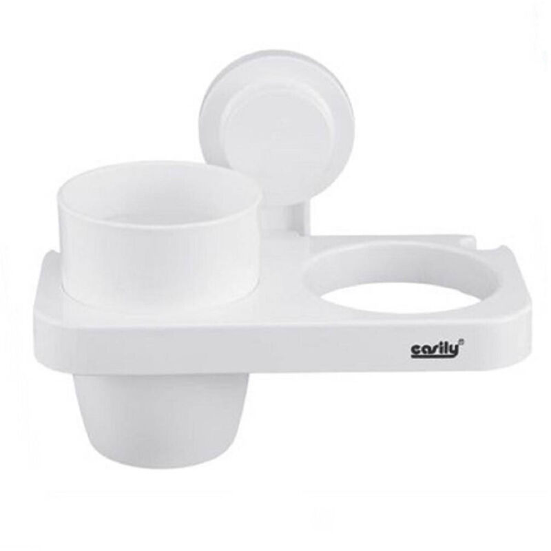 foto del prodotto trade shop traesio cleafe porta phon con bicchiere porta spazzolini a ventosa bianco accessori bagno 59547 