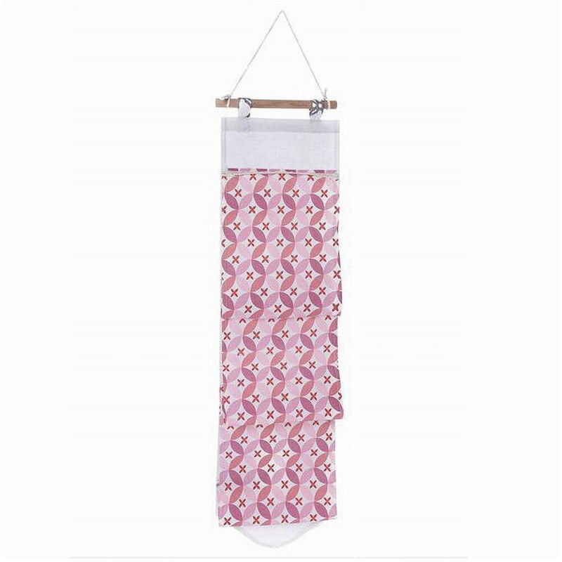 foto del prodotto trade shop traesio cleafe porta rotolo organizer da appendere con 3 tasche in tessuto rosa bagno 79199 
