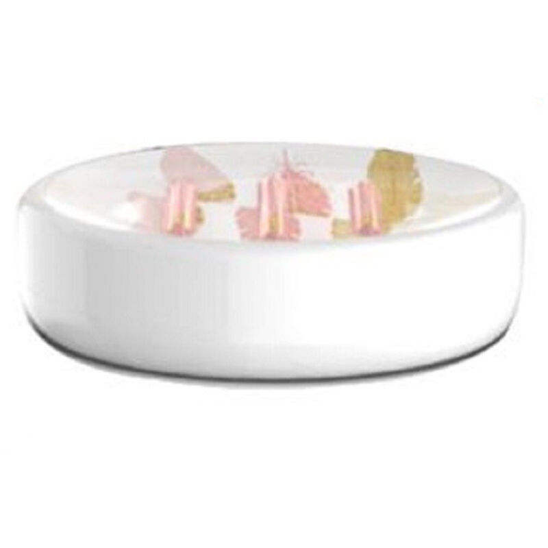 foto del prodotto trade shop traesio cleafe porta sapone saponetta accessorio arredo bagno bianco con piume 11x8x3 cm 69795 