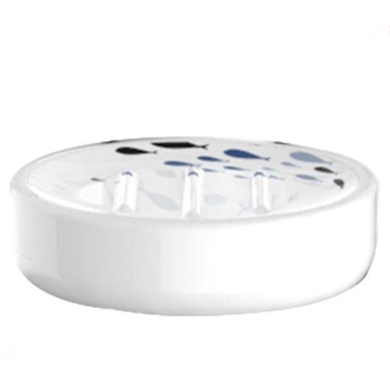 foto del prodotto trade shop traesio cleafe porta sapone saponetta bianco pesciolini accessorio per bagno in ceramica 69877 