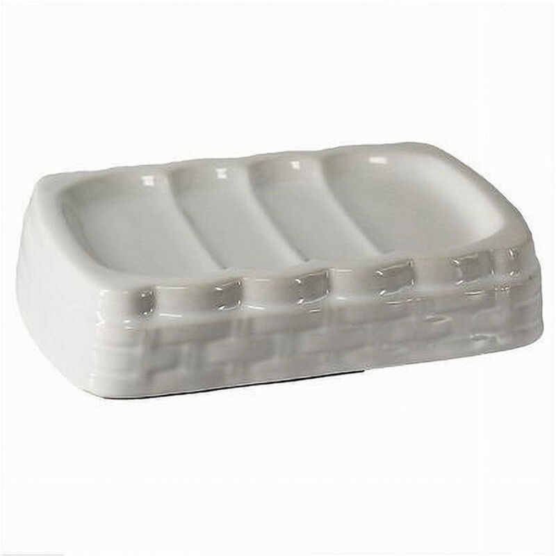 foto del prodotto trade shop traesio cleafe porta sapone saponetta stile vimini rattan bianco in ceramica arredo bagno 10349 