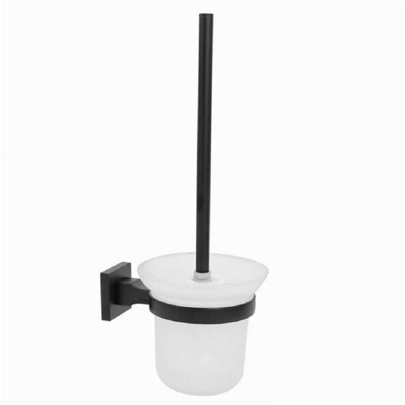 foto del prodotto trade shop traesio - cleafe - porta scopino in acciaio vetro finitura nero opaco con fissaggio a parete muro -