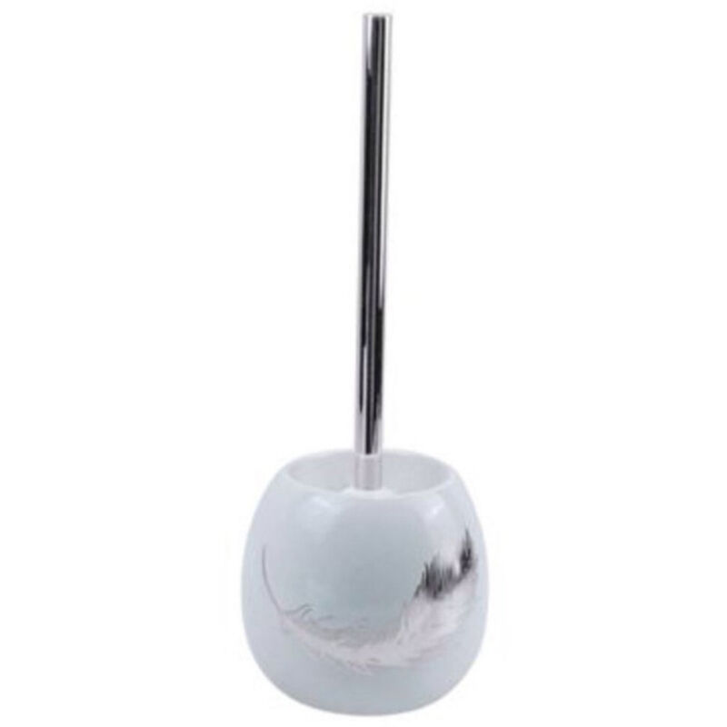foto del prodotto trade shop traesio - cleafe - porta scopino in ceramica bianca decorato con piuma argento scopino bagno 59901 -
