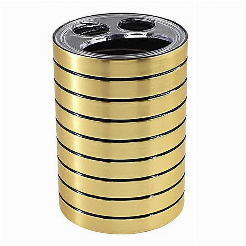 foto del prodotto trade shop traesio cleafe porta spazzolini bicchiere a 3 fori oro a righe stile moderno arredo bagno 10385 