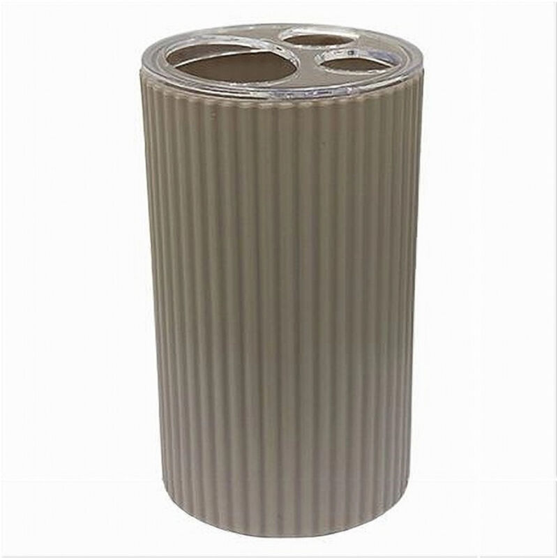 foto del prodotto trade shop traesio cleafe porta spazzolini bicchiere accessorio per arredo bagno beige rigato 3 fori 79166 