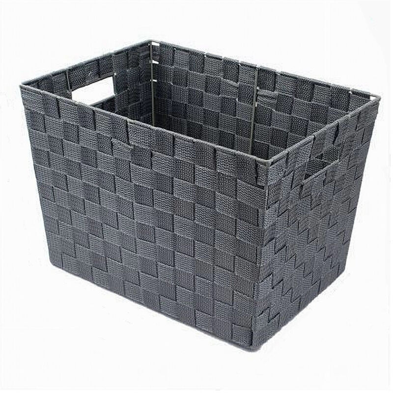 foto del prodotto trade shop traesio cleafe portaoggetti cesto in tessuto intrecciato 38x26x25cm maniglie grigio scuro 79038 