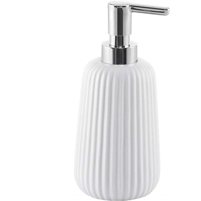 foto del prodotto trade shop traesio cleafe portasapone cilindrico rigato bianco porta sapone 10325 dispenser sapone 