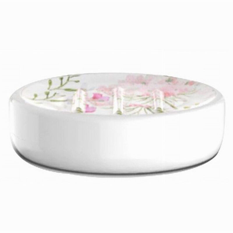 foto del prodotto trade shop traesio cleafe portasapone saponetta accessorio arredo bagno bianco con fiori in ceramica 69919 