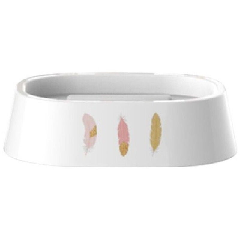foto del prodotto trade shop traesio cleafe portasapone saponetta accessorio bagno bianco con piume in plastica 13.2cm 69801 