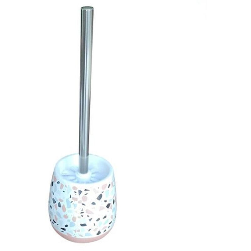 foto del prodotto trade shop traesio - cleafe - portascopino bagno graniglia bianco multicolore con base rosa con scopino 59878 -