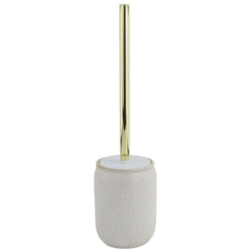 foto del prodotto trade shop traesio cleafe portascopino bagno wc toilette bianco design etnico bordo dorato con scopino 87793 
