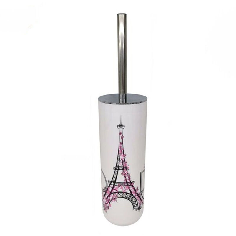 foto del prodotto trade shop traesio cleafe portascopino bianco decorato scritta paris con scopino accessorio bagno 87043 