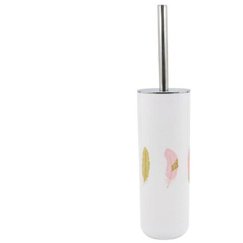 foto del prodotto trade shop traesio cleafe portascopino in plastica bianco piume 9.1x26.8cm scopino bagno wc toilette 69802 