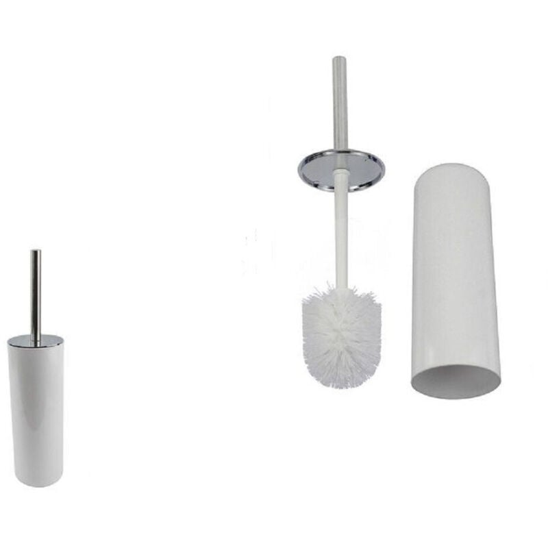 foto del prodotto trade shop traesio cleafe portascopino porta scopino con scopettino wc bagno water bianco silver 69481 