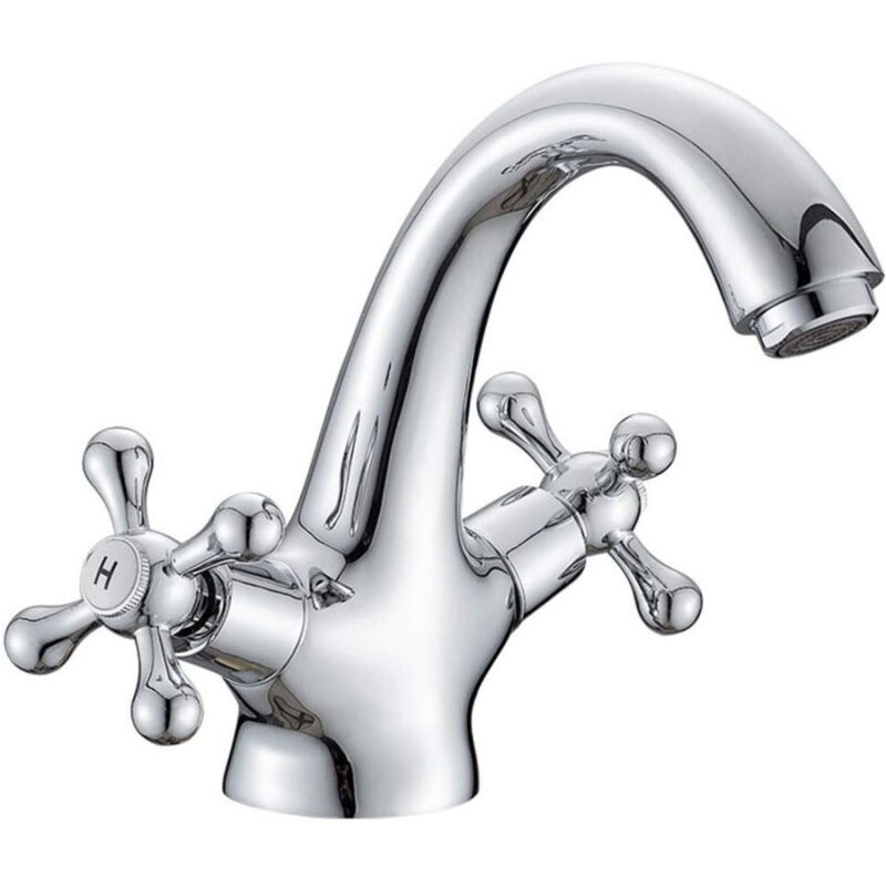 foto del prodotto trade shop traesio cleafe rubinetto bicomando per lavabo appoggio bagno comando croce vite acciaio cromato 