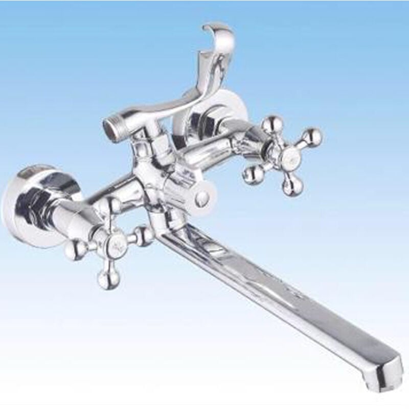 foto del prodotto trade shop traesio cleafe rubinetto gruppo vasca da bagno cromato con canna lunga doccia bicomando a croce 