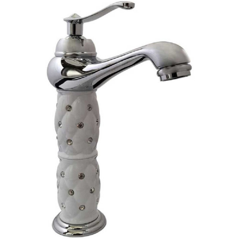 foto del prodotto trade shop traesio cleafe rubinetto lavabo brillantini miscelatore bagno monoforo argento canna alta 52156 
