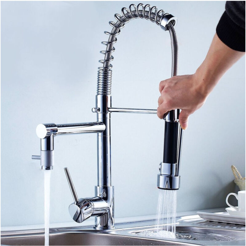 foto del prodotto trade shop traesio cleafe rubinetto lavabo cucina canna alta doppio miscelatore monocomando estraibile 