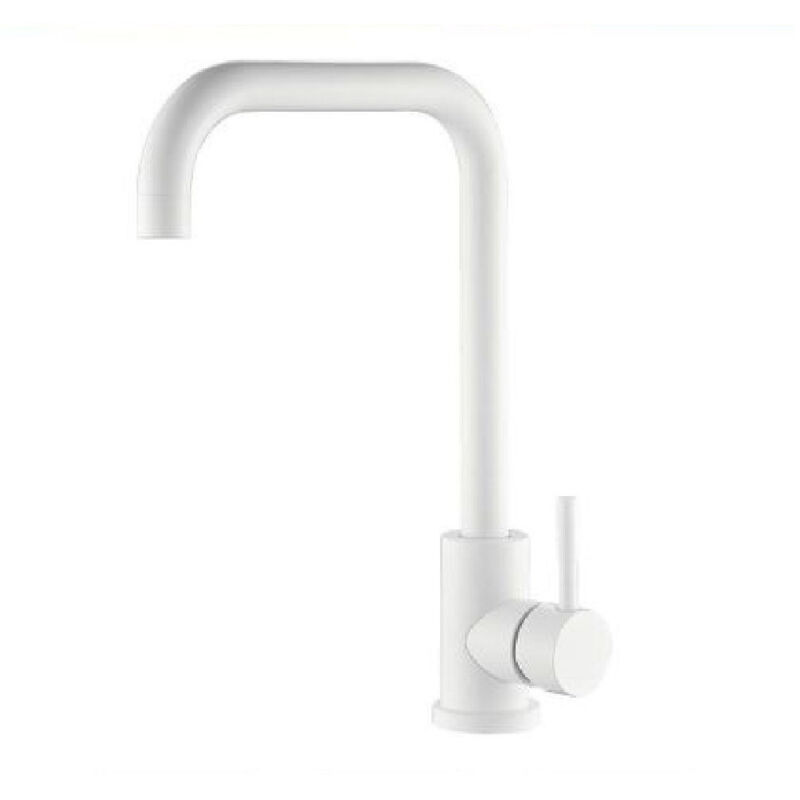 foto del prodotto trade shop traesio cleafe rubinetto miscelatore bianco per lavello da cucina satinato a foro singolo 79829 