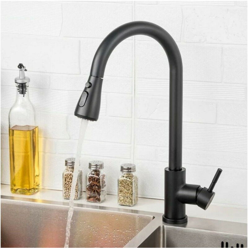 foto del prodotto trade shop traesio cleafe rubinetto miscelatore monocomando cucina con doccetta estraibile nero 79571 