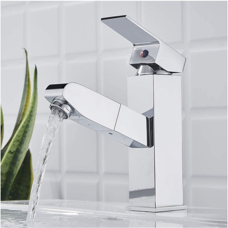 foto del prodotto trade shop traesio cleafe rubinetto miscelatore per lavandino lavabo cromato con doccetta estraibile 