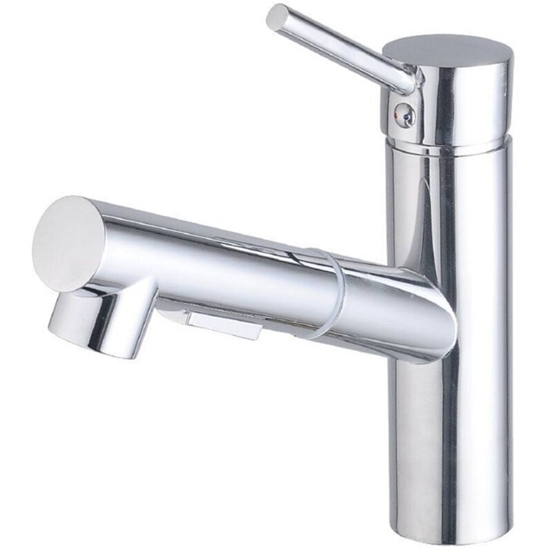 foto del prodotto trade shop traesio - cleafe - rubinetto monocomando lavello cucina con doccetta estraibile a canna corta bassa -