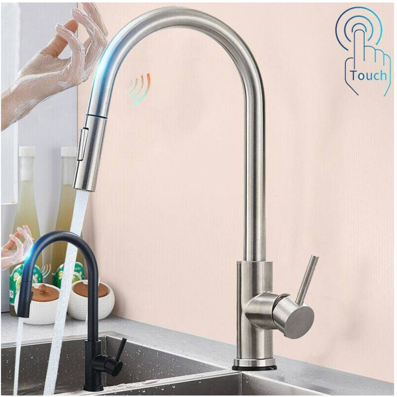 foto del prodotto trade shop traesio cleafe rubinetto monocomando lavello cucina con sensore touch con doccetta estraibile 