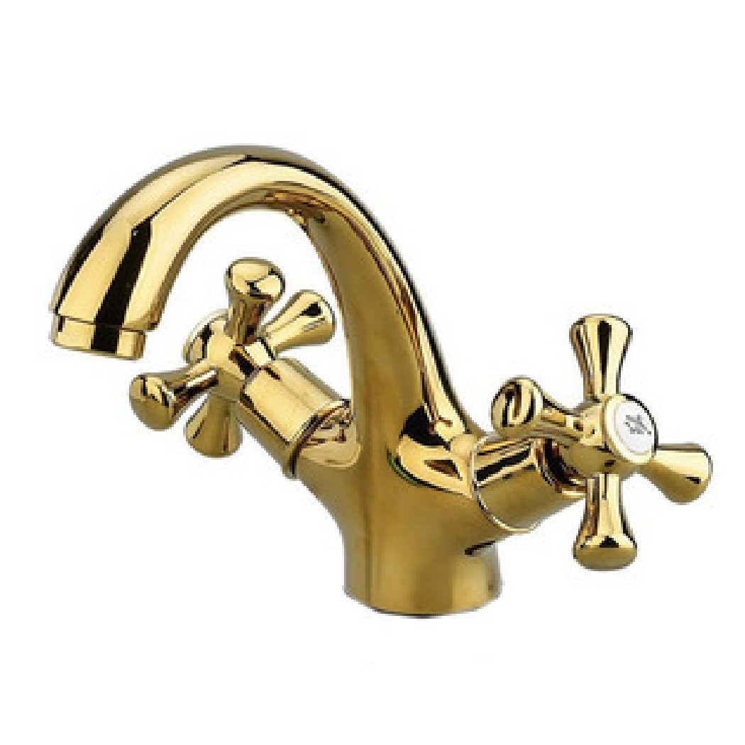 foto del prodotto trade shop traesio cleafe rubinetto per bagno da lavabo miscelatore doppia manopola in ottone oro lucido 