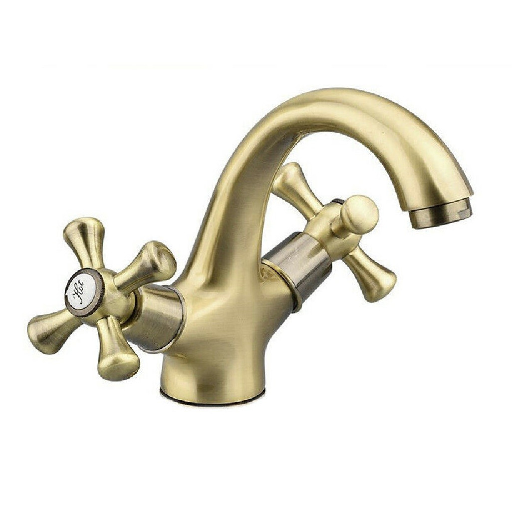 foto del prodotto trade shop traesio cleafe rubinetto per bagno lavabo miscelatore doppia manopola in ottone bronzo satinato 