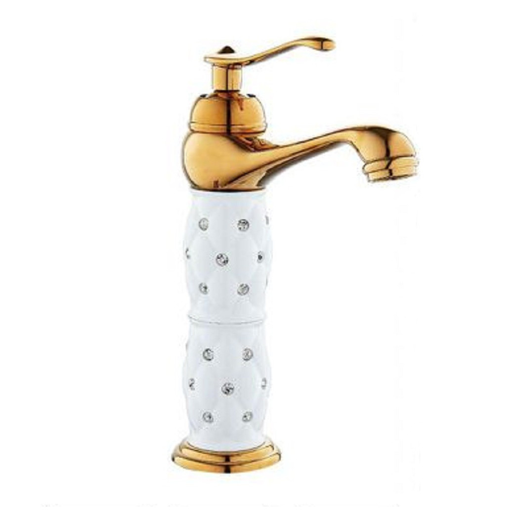 foto del prodotto trade shop traesio cleafe rubinetto per lavabo alto con brillantini miscelatore bagno monoforo oro 52150 