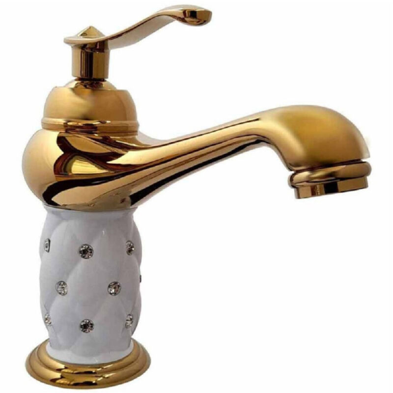foto del prodotto trade shop traesio cleafe rubinetto per lavabo con brillantini miscelatore bagno monoforo oro basso 52149 