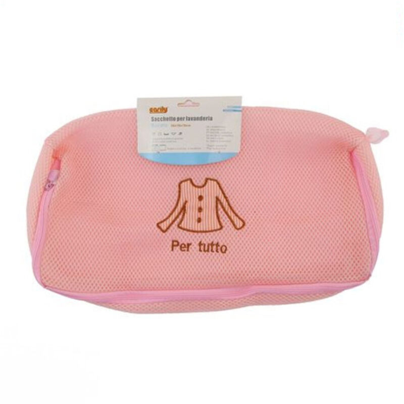 foto del prodotto trade shop traesio cleafe sacchetto per lavanderia lavatrice lavaggi biancheria rete rosa 36x18x10cm 59372 