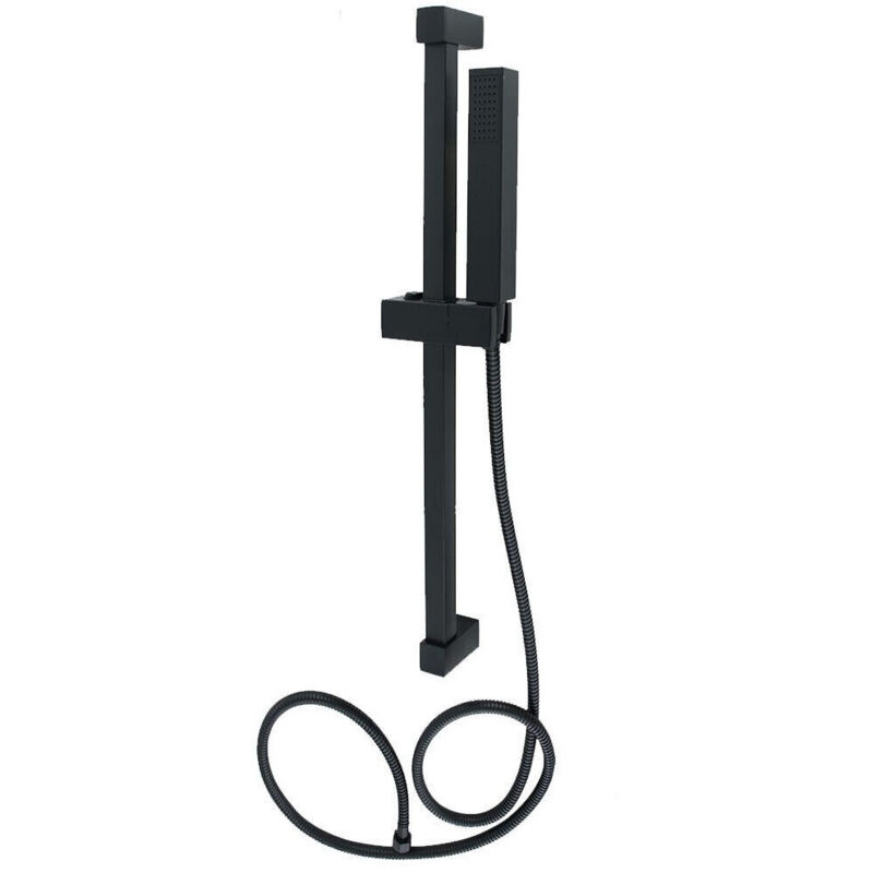 foto del prodotto trade shop traesio cleafe saliscendi 60cm doccia nero con doccino soffione quadrato bagno 87495 tubo 180cm 