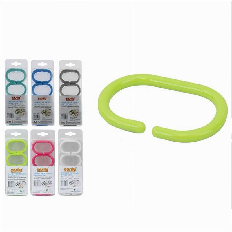 foto del prodotto trade shop traesio cleafe set 12 pz anelli gancio per tenda da doccia box bagno colorati in plastica 52763 