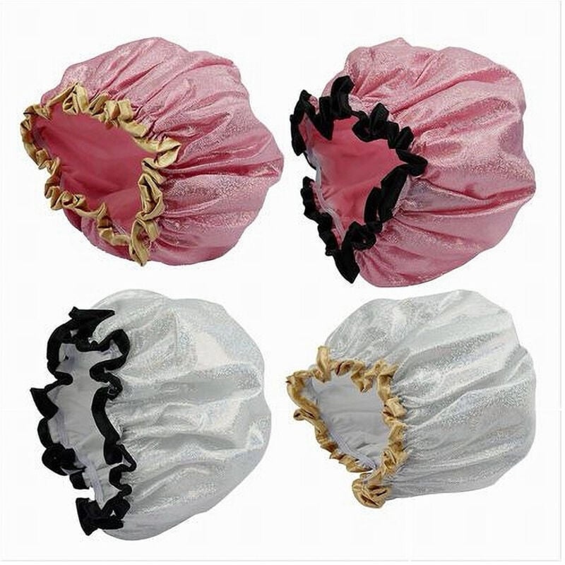 foto del prodotto trade shop traesio - cleafe - set 2 pz cuffia doccia bagno elastico bordino brillantini protegge capelli 79483 -