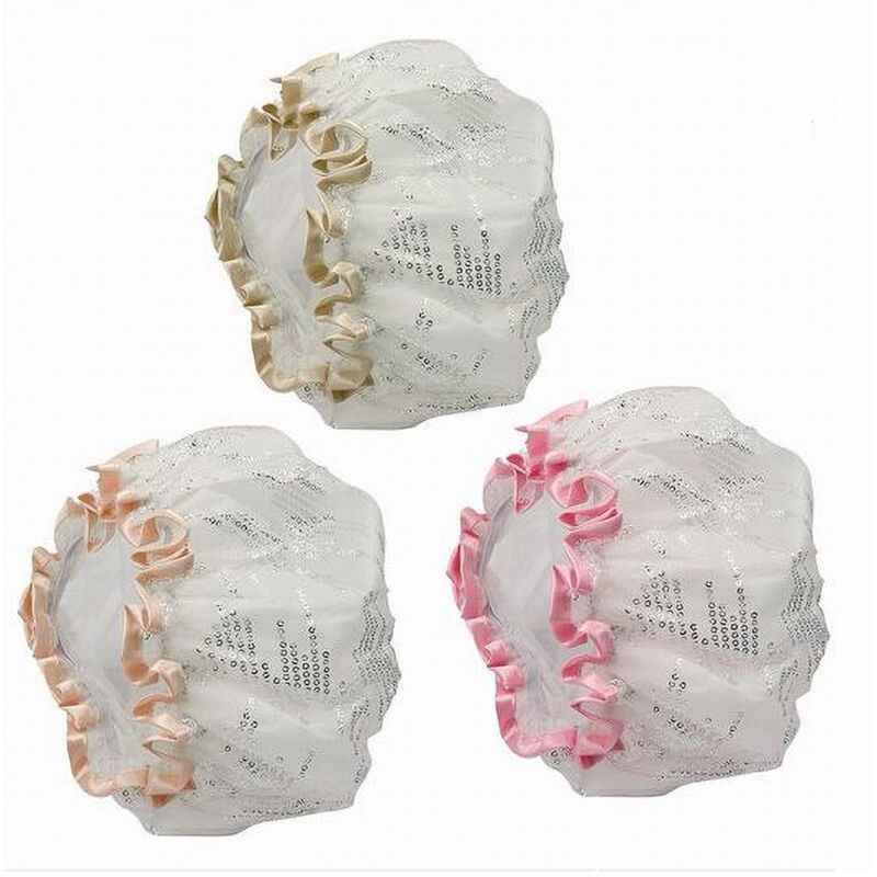 foto del prodotto trade shop traesio cleafe set 2 pz cuffia doccia bagno elastico bordino paillettes protegge capelli 79479 